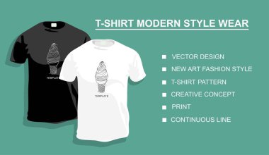 Tasarımın için üzerinde dondurma olan tişört şablonu. Vektör illüstrasyonu. Sürekli bir doğru çizimi.