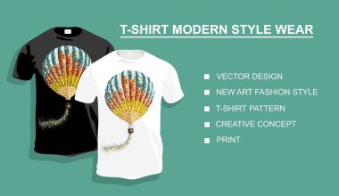 Tasarımınız için sıcak hava balonlu tişört şablonu. vektör illüstrasyonu