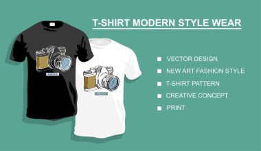 Tasarımın için kameralı tişört şablonu. vektör illüstrasyonu