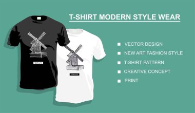 Tasarımın için yel değirmenli tişört şablonu. vektör illüstrasyonu