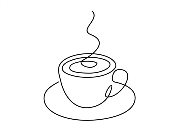 热咖啡杯矢量图例 连续单行绘图 — 图库矢量图片