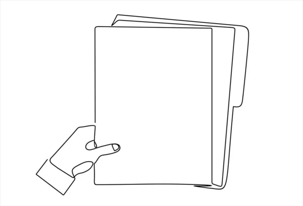 Hand Holding Folder Vector Illustration Design Continuous One Line Drawing — ストックベクタ