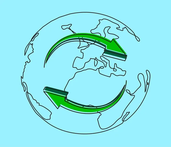 Earth Planet Arrows Vector Illustration Design Continuous One Line Drawing — ストックベクタ