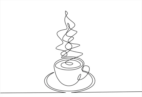 Hot Coffee Cup Vector Illustration Continuous One Line Drawing — Stock Vector