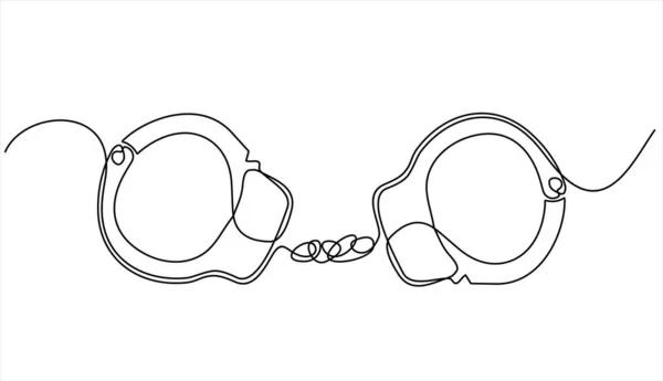 Vector Illustration Line Drawing Handcuffs Continuous One Line Drawing — Stock Vector