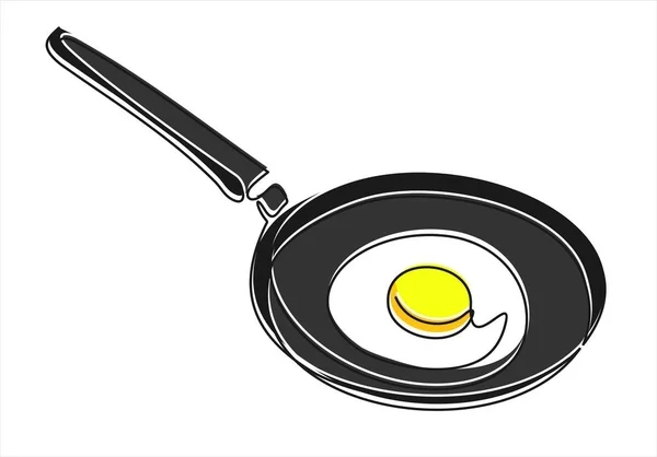 Τηγάνι Τηγανητό Αυγό Διανυσματική Απεικόνιση Συνεχές Σχέδιο Μιας Γραμμής — Διανυσματικό Αρχείο