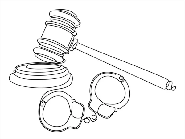 Yargıç Tokmak Hukuk Ikonu Vektör Illüstrasyonu Sürekli Bir Doğru Çizimi — Stok Vektör