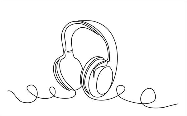 Vector Illustration Black White Headphones Continuous One Line Drawing — Stock Vector