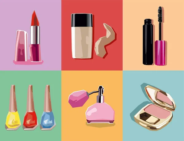 Set Cosmetici Prodotti Bellezza Illustrazione Vettoriale — Vettoriale Stock