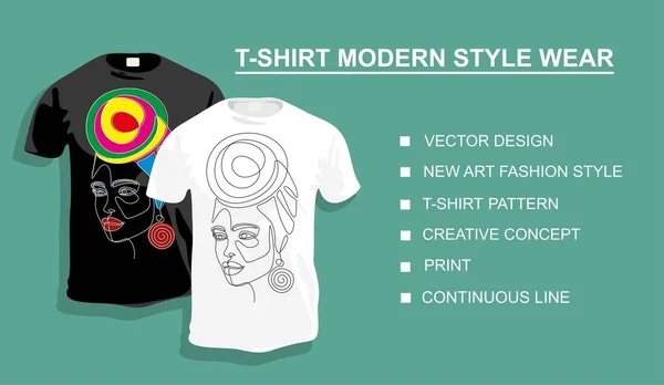 あなたのデザインのための女性とTシャツテンプレート ベクトル図 連続線画 — ストックベクタ