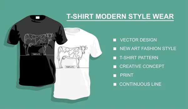 带有奶牛病媒图解设计的T恤衫 连续单行绘图 — 图库矢量图片