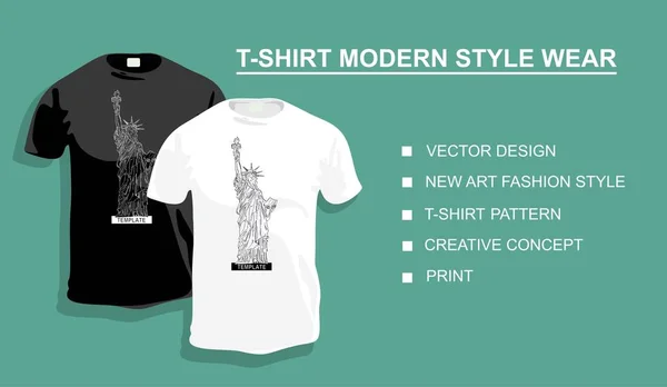 Shirt Vorlage Mit Freiheitsstatue Für Ihr Design Vektorillustration — Stockvektor