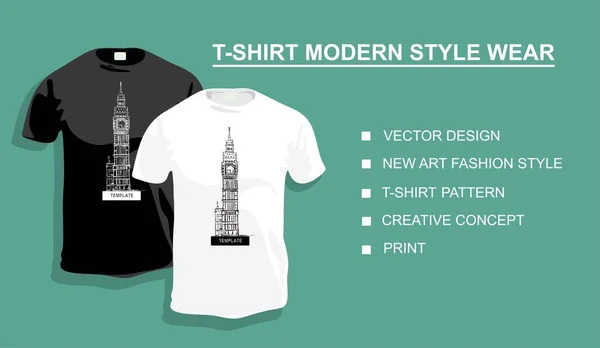 Shirt Template Big Ben Your Design Vector Illustration — Stock Vector