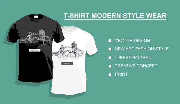 T恤模板与塔桥为您的设计 矢量说明 — 图库矢量图片