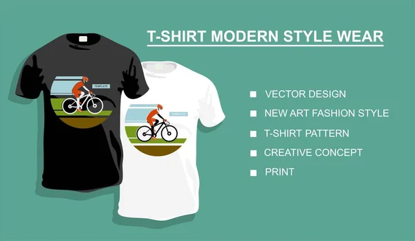 T恤模板与男子在自行车上为您的设计 矢量说明 — 图库矢量图片