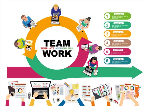 Team Work Vector Illustration Flat Design Concept Website Banner Poster — Stock Vector