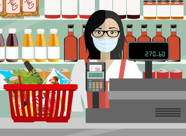 Woman Supermarket Shopping Flat Vector Illustration — Stock Vector