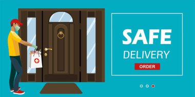 Teslimat hizmeti kavramı. İlaçlı kuryenin vektör illüstrasyonu