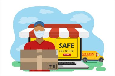 Kutu vektör illüstrasyonlu teslimatçı