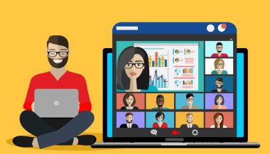 Online konferans vektör çizim tasarım