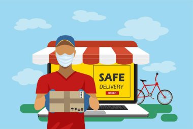 Kutu vektör illüstrasyonlu teslimatçı