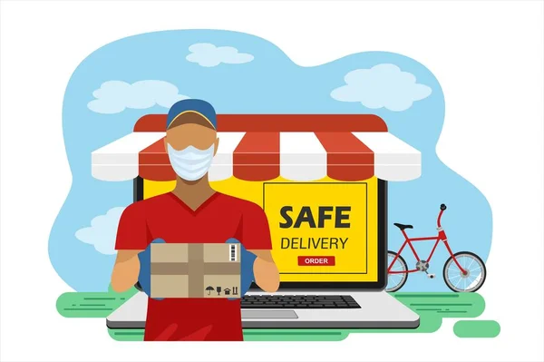Delivery Man Box Vector Illustration — Stock Vector