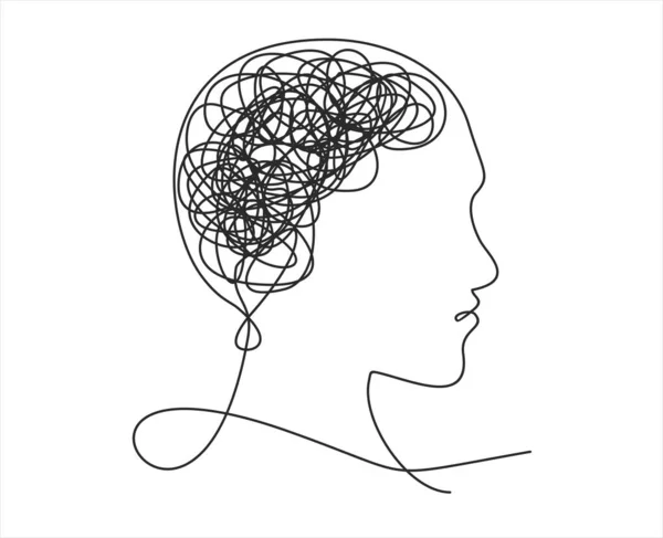 Visage Humain Icône Cerveau Illustration Contour Caractère Vectoriel Tête Avec — Image vectorielle