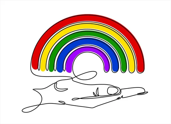 Rainbow Hand Drawn Colorful Illustration Continuous One Line Drawing — Stock Vector