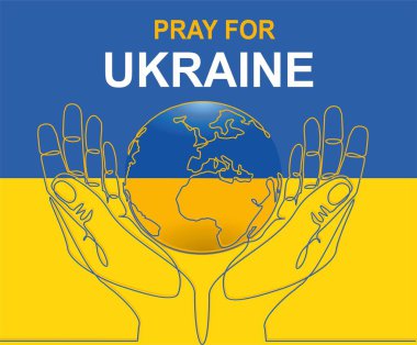 Ukrayna için dua et, vektör illüstrasyonu. Sürekli bir çizgi çiz.