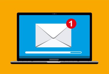 E- posta imzalı vektör çizim dizaynı olan dizüstü bilgisayar