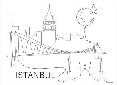 İstanbul şehrinin vektör illüstrasyonu. Sürekli tek bir çizgi çiziyor.