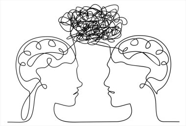 İnsan yüzü simgesi. Çizgi çizimi ile baş vektör karakterinin tasviri. Devam eden bir çizgi çizimi