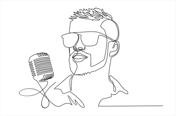 Vector Illustration Man Singing Microphone Continuous One Line Drawing — Stock vektor