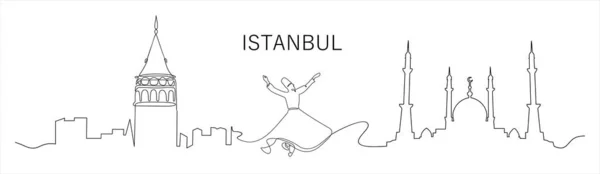 Isztambul Városának Vektorillusztrációja Folyamatos Egyvonalas Rajz — Stock Vector