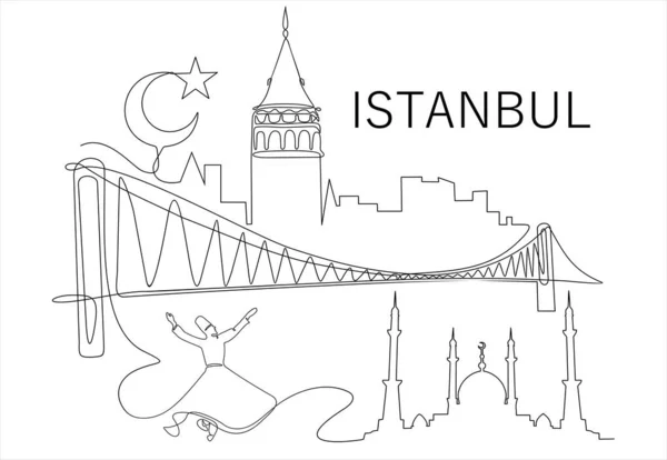 Vector Illustration City Istanbul Continuous One Line Drawing — ストックベクタ