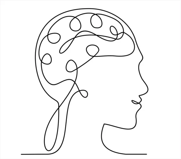 Человеческое Лицо Образ Мозга Контурная Иллюстрация Векторного Символа Линейным Дизайном — стоковый вектор