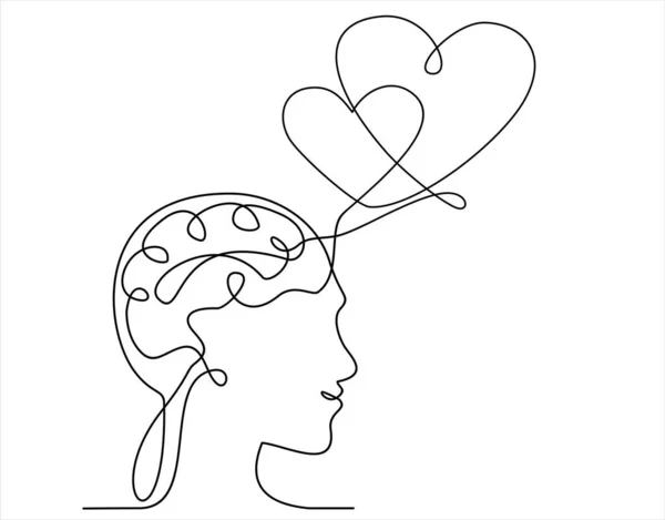 Rosto Humano Cérebro Com Coração Ícone Ilustração Esboço Personagem Vetor — Vetor de Stock