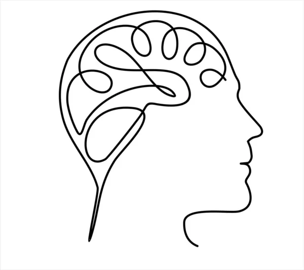 Rostro Humano Icono Del Cerebro Esquema Ilustración Del Carácter Del — Vector de stock