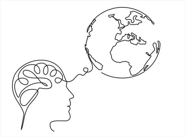 Human Face Brain Icon Globe Outline Illustration Head Vector Character — Stock vektor