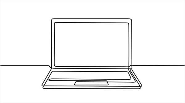 Laptop Computericoon Vectorillustratie Continu Een Lijntekening — Stockvector