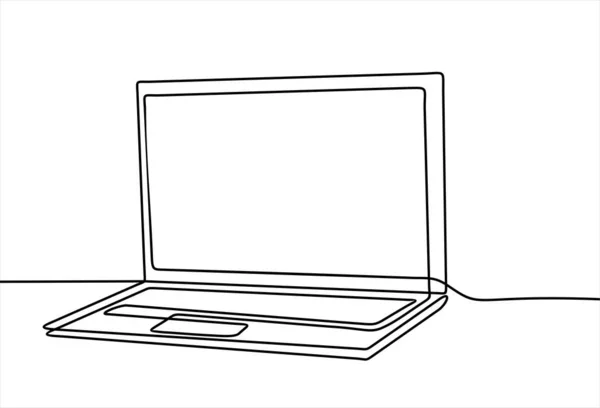 Laptop Computer Sketch Vector Illustration Graphic Design Continuous One Line — ストックベクタ