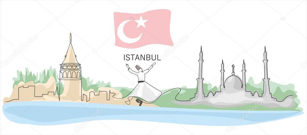 istanbul  travel concept. vector illustration.Continuous one line drawing