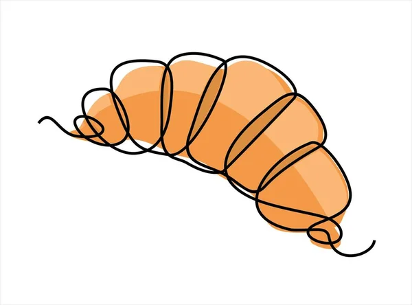 Vector Illustration Cartoon Croissant Continuous One Line Drawing — Stock Vector