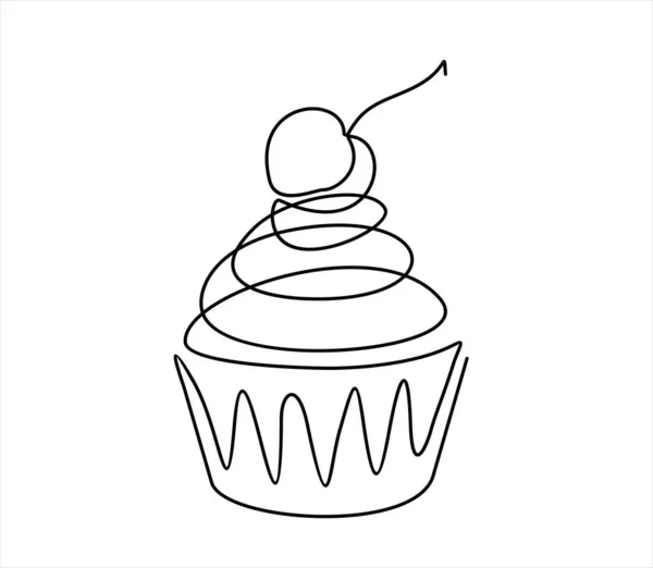 Cupcake Chocolate Icon Vector Illustration Design Continuous One Line Drawing — Stock vektor