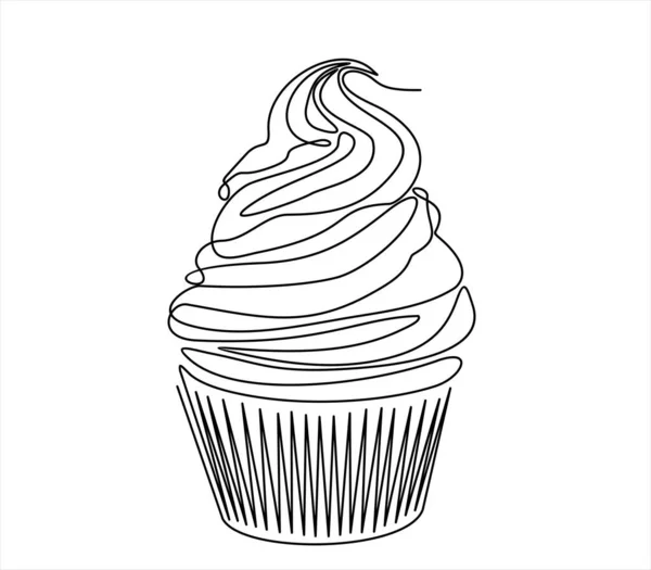 Cupcake Met Room Vectorillustratie Continu Een Lijntekening — Stockvector