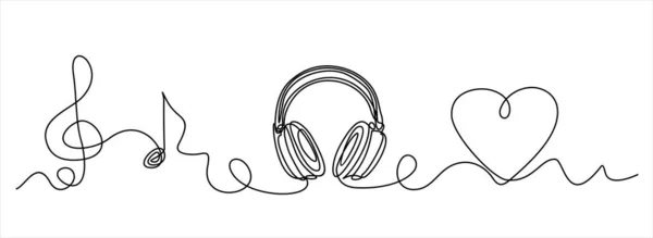 Set Music Love Headphones Vector Illustration Continuous One Line Drawing — Stock Vector