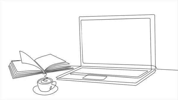 ブックベクトルとカップベクトルのイラストデザインのノートパソコン — ストックベクタ