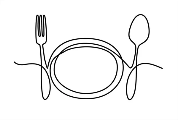 叉子和勺子图标矢量图形设计 连续单行绘图 — 图库矢量图片