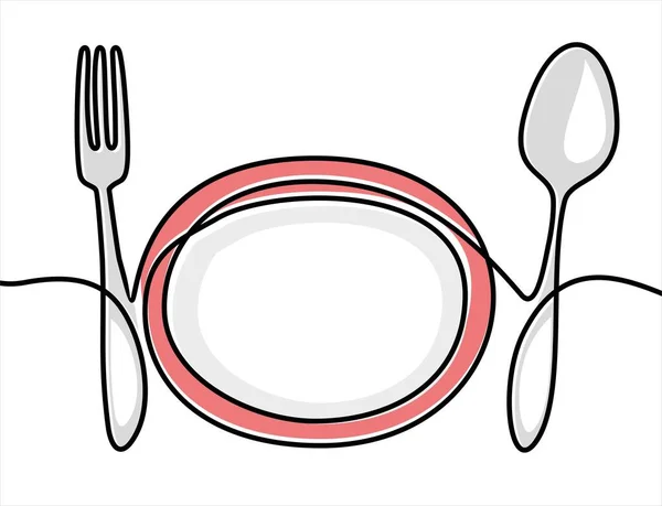 叉子和勺子 带有平面矢量图解设计 连续单行绘图 — 图库矢量图片