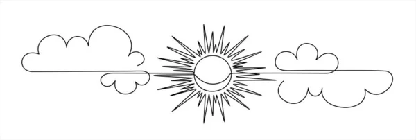 Sun Clouds Weather Icon Vector Illustration Continuous One Line Drawing — Stock Vector